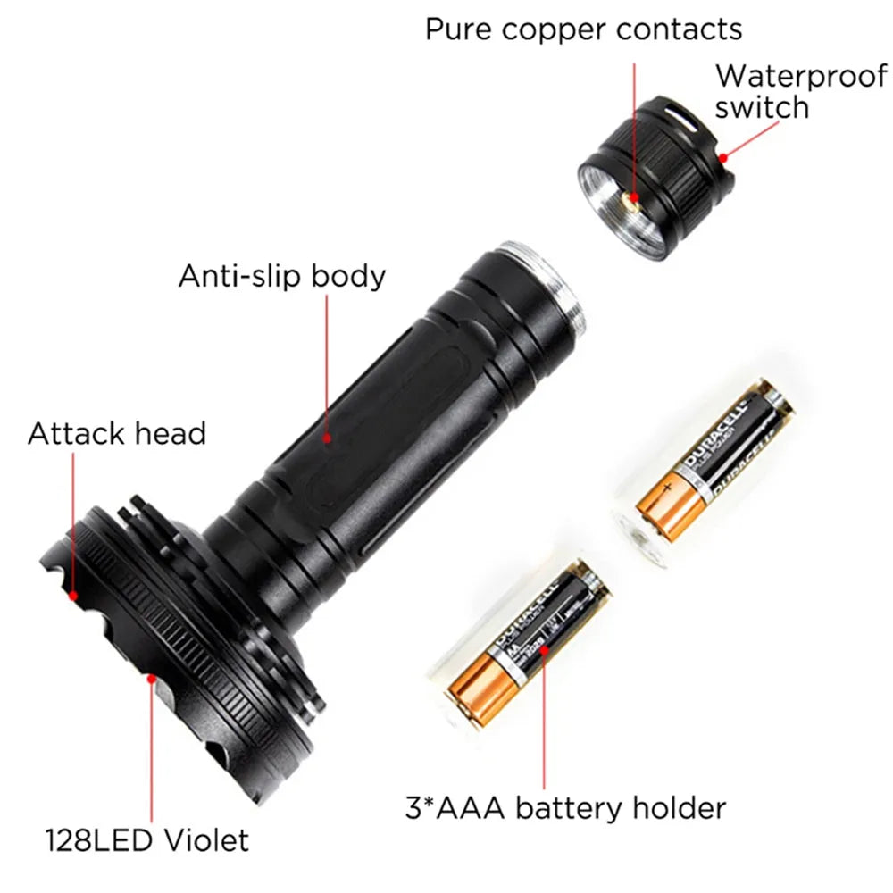 Vibe Geeks Battery Operated 128 UV LED Flashlight Pet