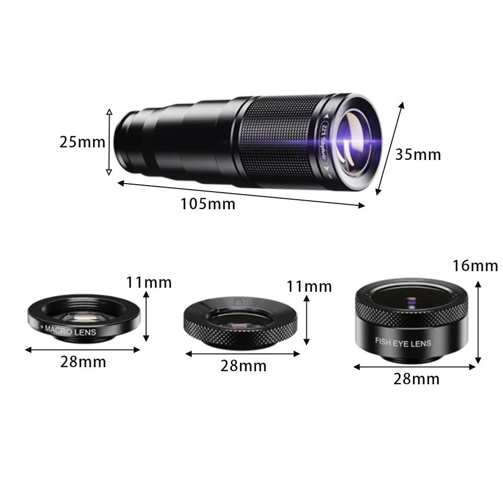 Vibe Geeks 4 - in - 1 Mobile Phone Camera Lens Kit 22x