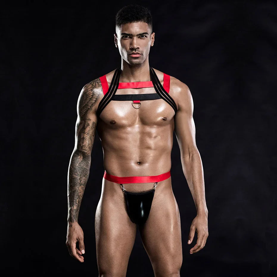 Men Alluring Waiter Bodysuit Lingerie Set Lace Erotic