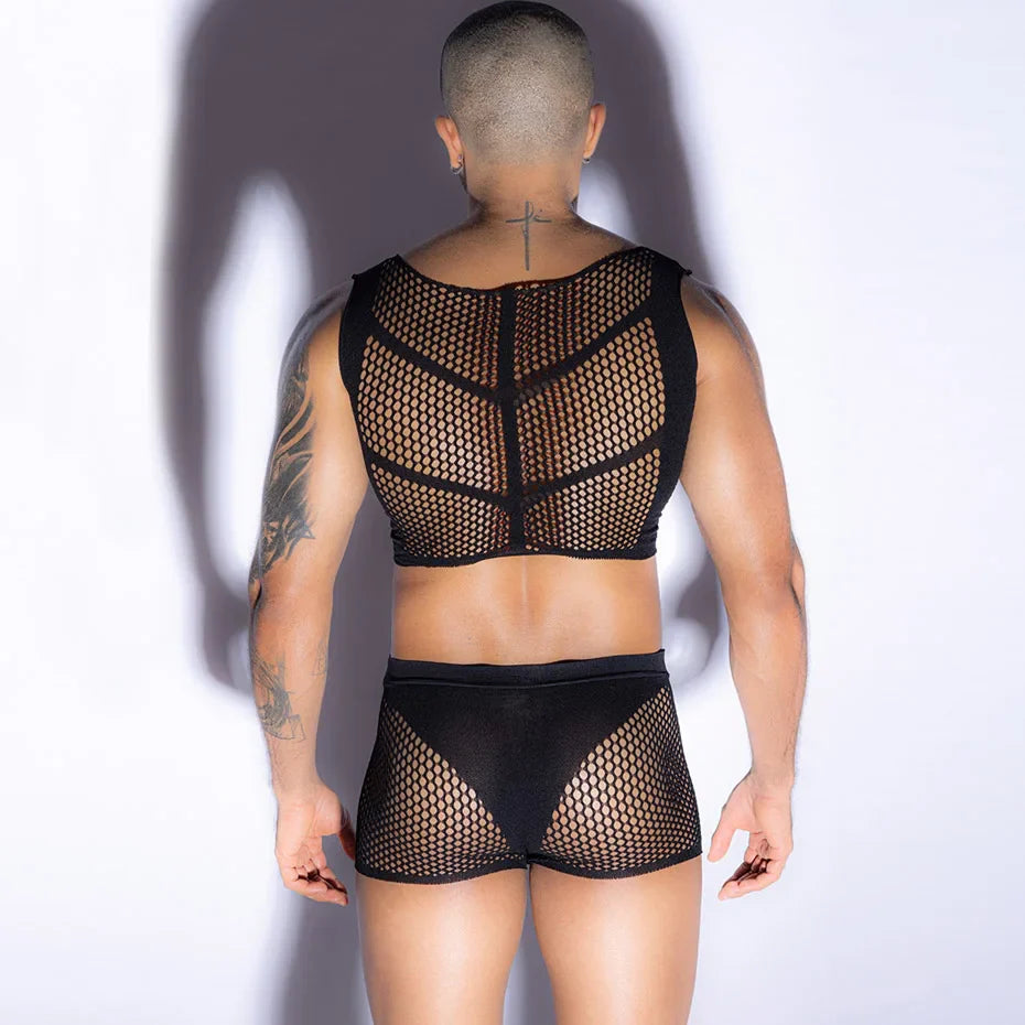 Men Fishnet Bodysuit And Pants Set Alluring Lingerie