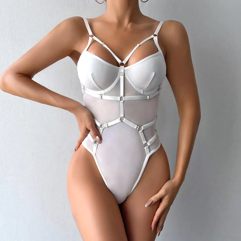 Alluring Black Open Crotch Teddy Women Lingerie Sleepwear