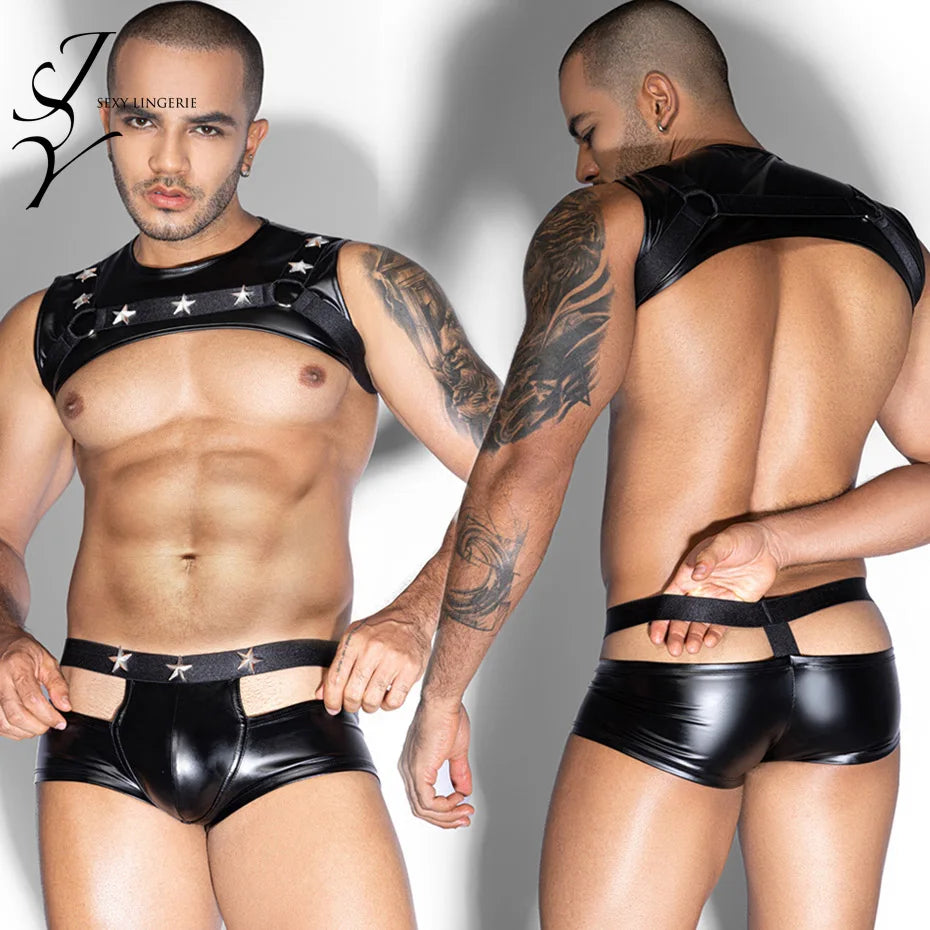 Alluring Waiter Cosplay Lingerie Men Halter Bodysuit