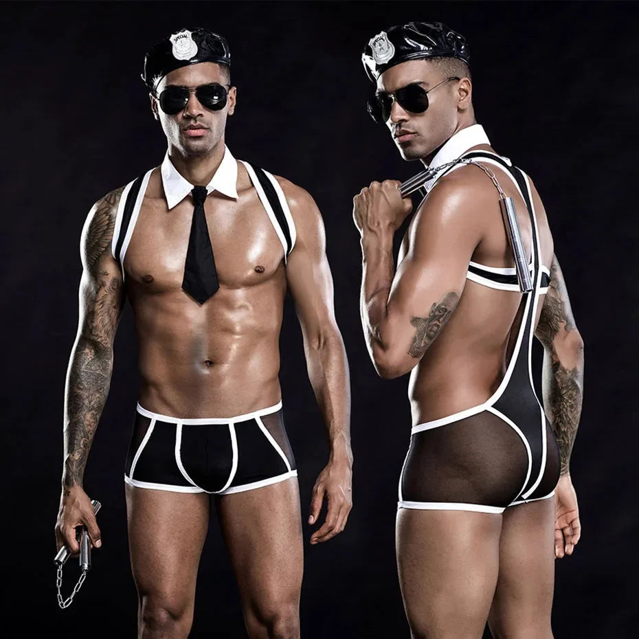 Striped Sailor Cosplay Bodysuit Men Alluring Lingerie
