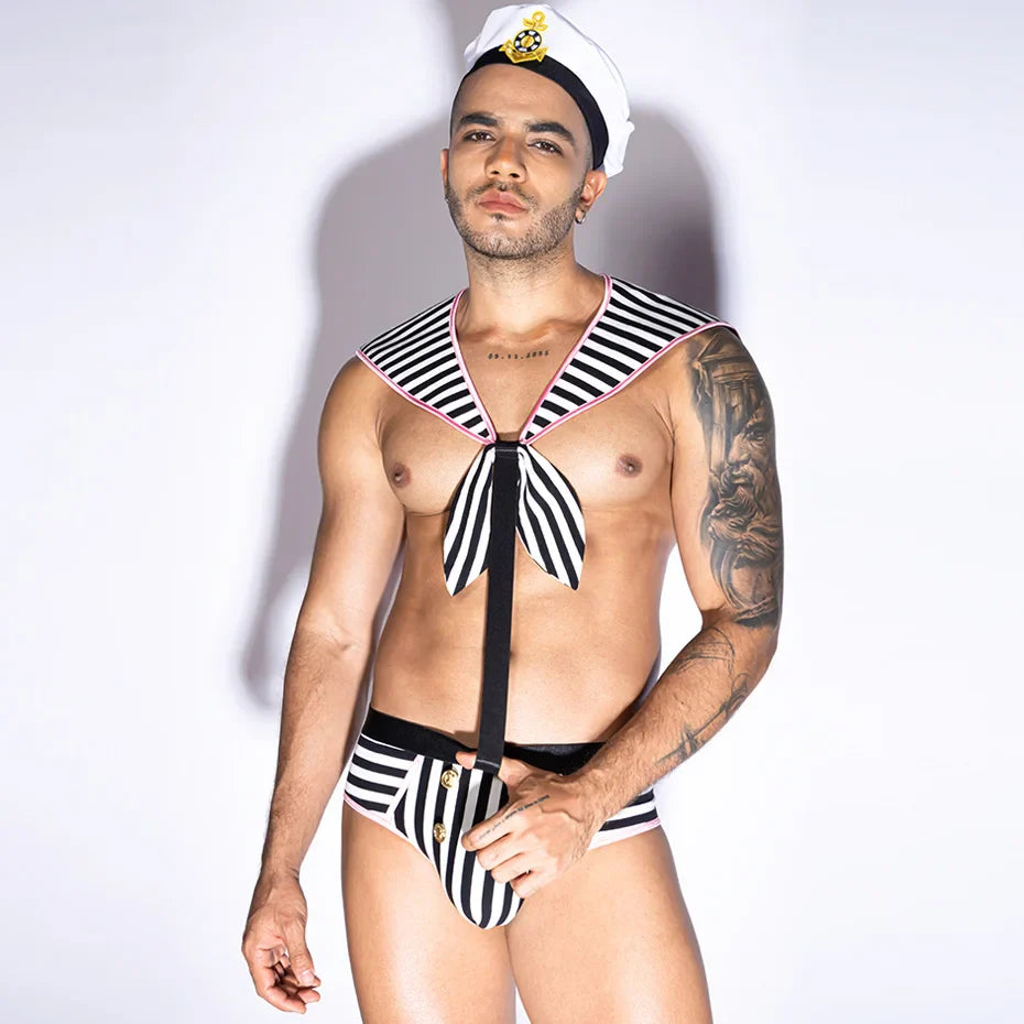 Striped Sailor Cosplay Bodysuit Men Alluring Lingerie