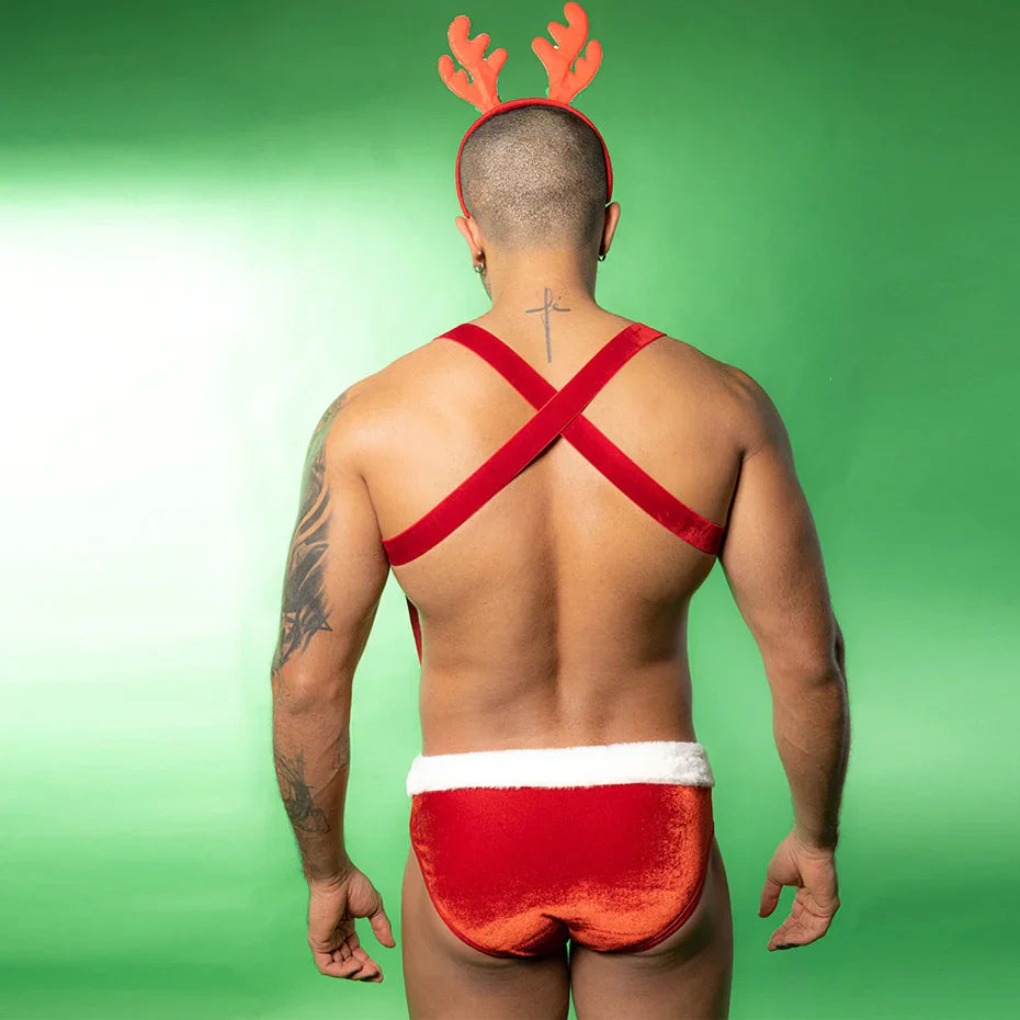 Red Christmas Cosplay Lingerie Set Men Erotic Bodysuit &