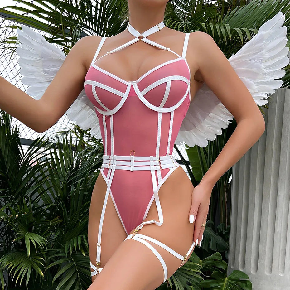 Alluring Lace Bodysuit Open Crotch Teddy Nightwear For Women