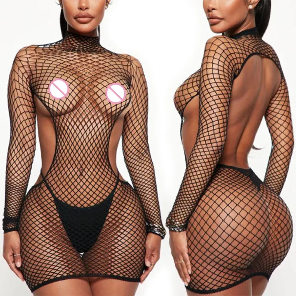 Fishnet Crotchless Bodysuit Open Back