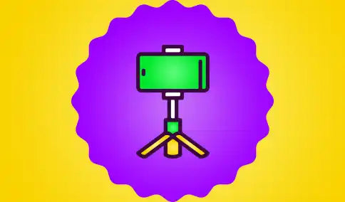 Green smartphone or camera mounted on a tripod stand.