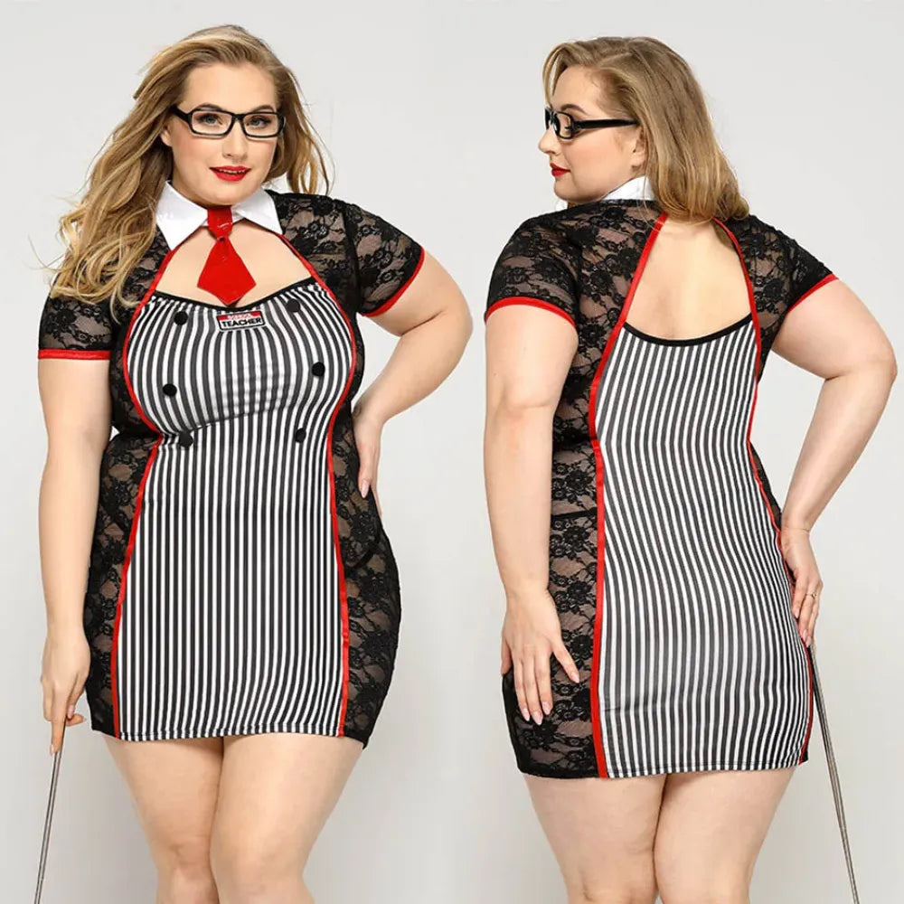 Plus Size Faux Leather Lingerie Dress Embroidered Sleepwear